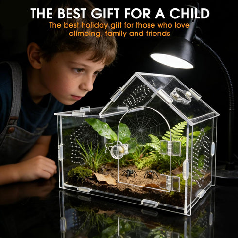 GTSEEMUU (7.9 4 6 Inch) Acrylic Jumping Spider Enclosure with Magnetic Lock Clear Ventilated Terrarium Box