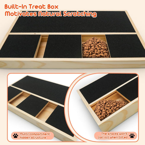 Set, Dog Nail Scratch Pad with Treat Box + Finger Dog Toothbrush & Sandpaper Solid Wood Nail Filing Board for Dogs That