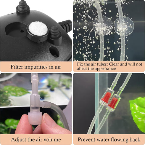 HITOP Aquarium Air Pump Accessories Kit - Standard 3/16" Air Tubing, Check Valves, Air Stones, Suction Cups