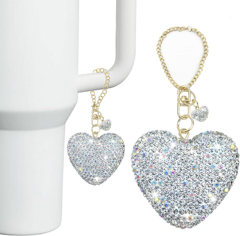 Silver Glitter Heart Charm for Stanley Cup, Compatible with Stanley Cup Accessories, Cute Keychain for 40 & 30 Oz