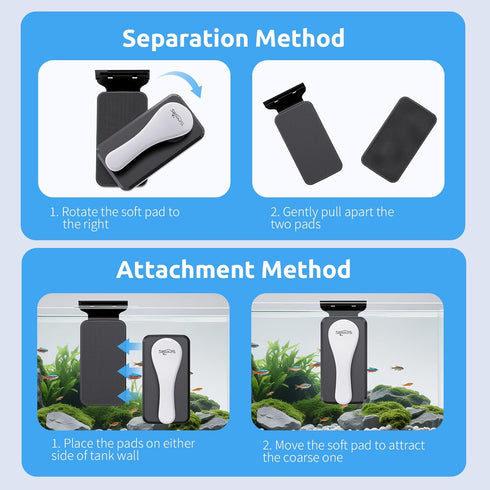 SEAOURA Magnetic Aquarium Cleaner, Dual-Sided Algae Scraper, Floating Anti-Scratch Magnetic Glass Brush for Freshwater