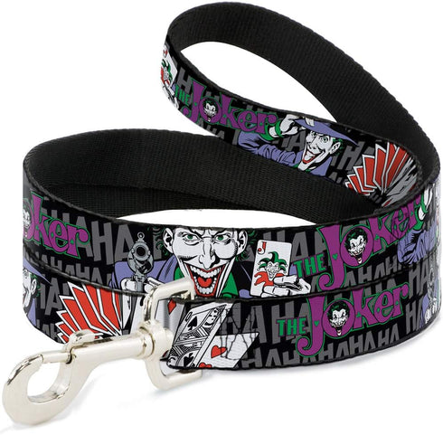 Buckle-Down Pet Leash - The Joker Pose/Cards/HAHAHAHA, Black/Gray, 4 Feet Long, 1.5" Wide
