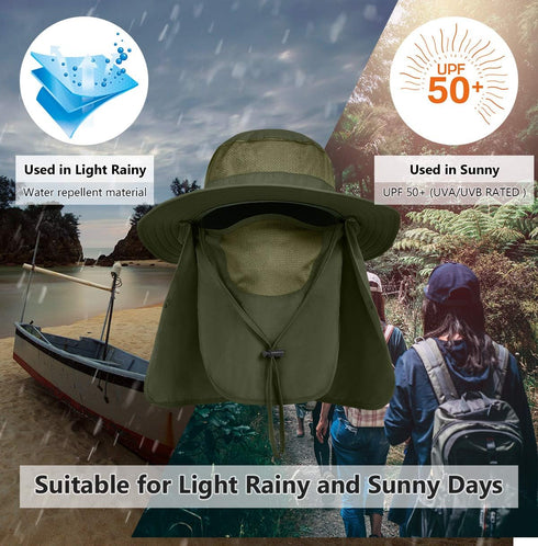 UPF 50+ Wide Brim Sun Protection Fishing Hat with Face & Neck Flap