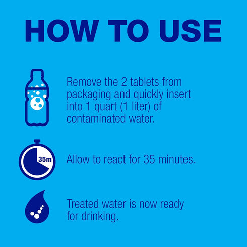 Potable Aqua Water Purification Tablets, Effective Portable Solution for Camping, Hiking, Emergencies, Two 50ct Bottles