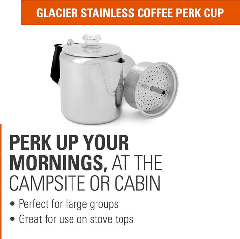 Backpacking, GSI Outdoors Percolator Coffee Pot I Glacier Stainless Steel with Silicone Handle for Camping, Travel, RV