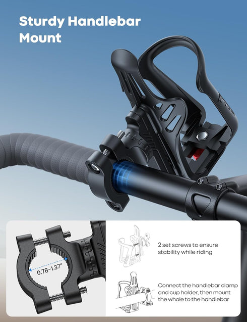 Lamicall Bike Water Bottle Holder for 1.9-2.8" Diameter Bottles, Handlebar & Frame Motorcycle Cup Holder