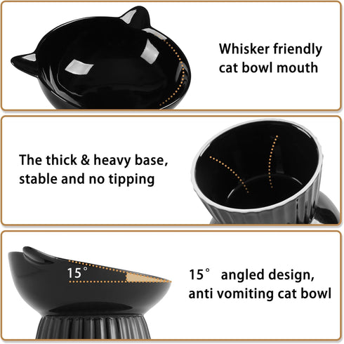 Ceramic Tilted Raised Cat Bowl, Anti Vomit Feeder for Indoor Cats, Whisker Friendly, Microwave & Dishwasher Safe