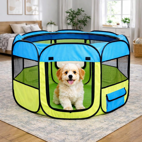 Pet Life All-Terrain Lightweight Wired Folding Collapsible Pet Playpen, Travel Cat and Dog Playpen with Zippered