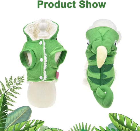 Chameleon Dog Costume for Halloween - Winter Fleece Pet Coat for Small to Large Dogs, Green