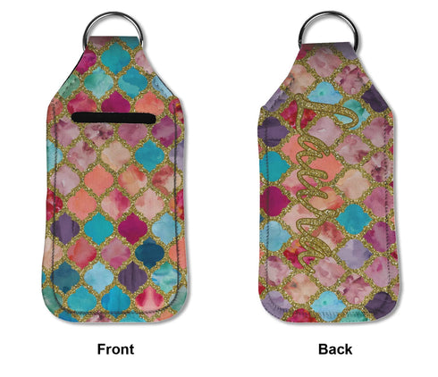 Personalized Glitter Moroccan Watercolor Hand Sanitizer & Keychain Holder - Large