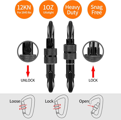 Locking Carabiner Clips Heavy Duty, 12kN (2697 lbs), Lightweight for Keys, Hammocks, Camping, Outdoor