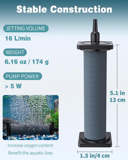 Pawfly Aquarium Air Stone for Air Pump 5 Inch Fish Tank Air Stone Bubbler Cylindrical Bubble Release Tool Oxygen Diffuser for Fish Tanks Buckets Small Ponds and DWC Systems, 2 Pack