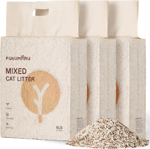 FUKUMARU Tofu Cat Litter, 18 lbs, Flushable, Clumping, Dust Free, Natural Unscented, Low Tracking, Odor Control