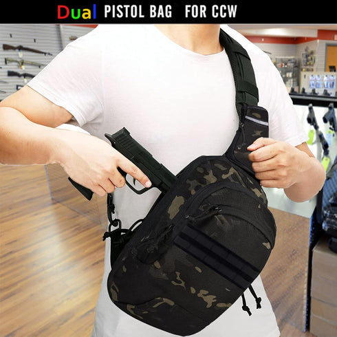 Tactical Sling Chest Bag EDC Shoulder Pack, Universal Dual Holster CCW Compact Bags