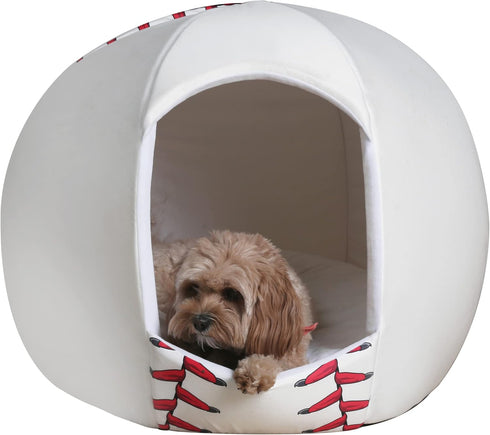 Maccabi Art Baseball Dog Bed, 16x18x16 Igloo Design, Sports Themed for Small Dogs, Puppies, and Cats