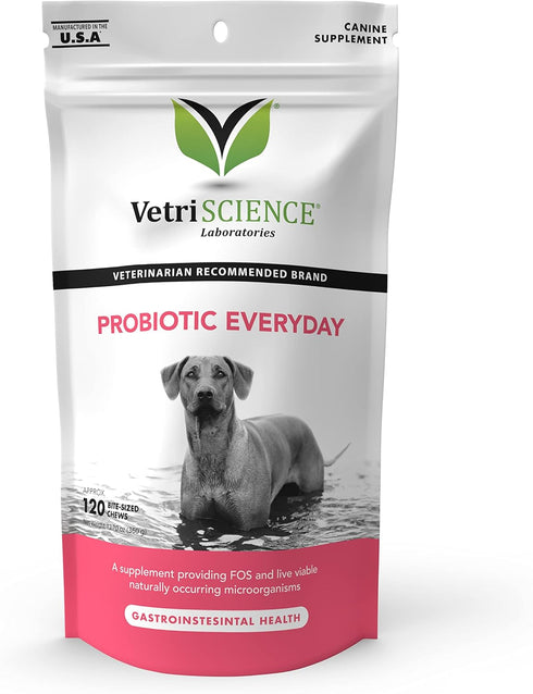 VetriScience Probiotic Everyday for Dogs, Duck Flavor 120 Chews, Supports Itchy Skin, Gut Health, and Gas Relief