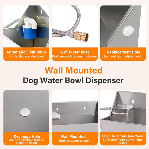 2Gal PAUQEWIE Automatic Dog Water Bowl Dispenser Auto Fill Dog Waterer Outdoor Livestock Water Trough Drinking Feeder
