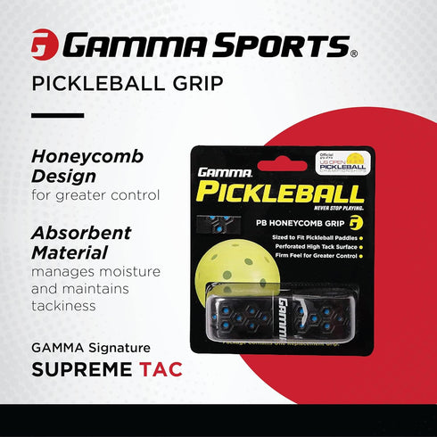 GAMMA Honeycomb Cushion Grip for Pickleball Paddles, Moisture-Wicking Replacement Grip for Practice and Games