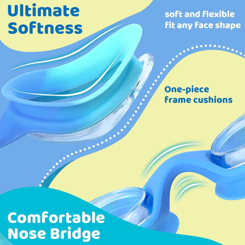 Vvinca Kids Swim Goggles, No Leaking Anti Fog Toddler Goggles with Quick Adjust for Ages 3-14