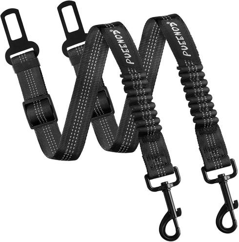 PUEENOD 2 Pack Dog Seat Belt Adjustable Dog Car Seatbelts for Vehicle Nylon Pet Safety Seat Belt with Elastic Bungee