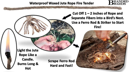 Portable Bushcraft Stainless BBQ Cooking Grill Grate, Mini Knife, Fire Starter Kits, Bamboo Cutting Board, Burlap Bag
