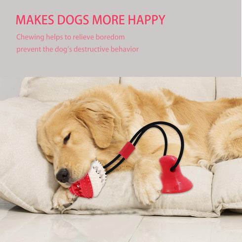 Dog Toys, Chew Toys for Aggressive Chewers, Rope Toys with Suction Cup for Puppy Dogs, Teething Puzzle Toy (Red)