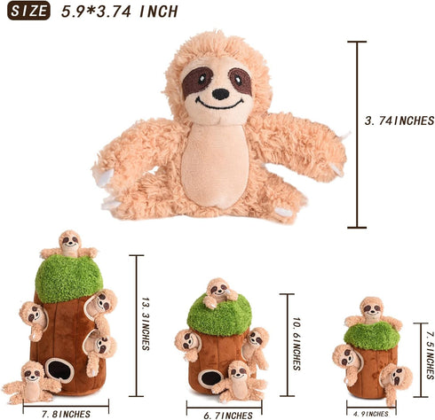 Interactive Squeaky Dog Toys - Plush Sloth Toy, Stuffing Woodland Friends Burrow for Small Medium Large Dogs