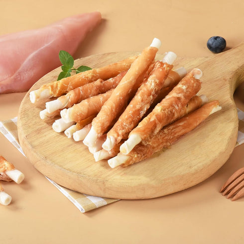 20-21 Counts, 10.6 oz Pawmate Dog Treats Chicken Wrapped Rawhide Sticks w/Taurine, Long Lasting Dog Chews Trainning