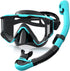 Greatever Snorkel Set Adult, Pano 3 Window Snorkel Mask, Anti-Fog Scuba Diving Mask, Dry Top Snorkel Goggles