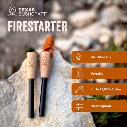 Fire Starter Ferro Rod, 3/8" Thick with Striker and Paracord Lanyard – Waterproof Flint Survival Lighter for Camping