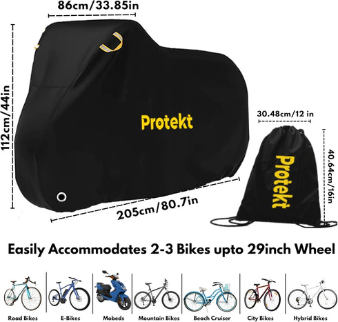 Protekt Bike Cover for 2-3 Bikes, Heavy Duty Outdoor Storage, Rain Dust Resistant, UV Coated Waterproof with Lock Holes