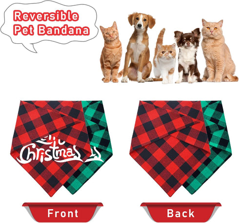 Malier Christmas Dog Bandanas 2 Pack, Classic Buffalo Plaid Triangle Bibs for Small Medium Large Dogs & Cats (Large,