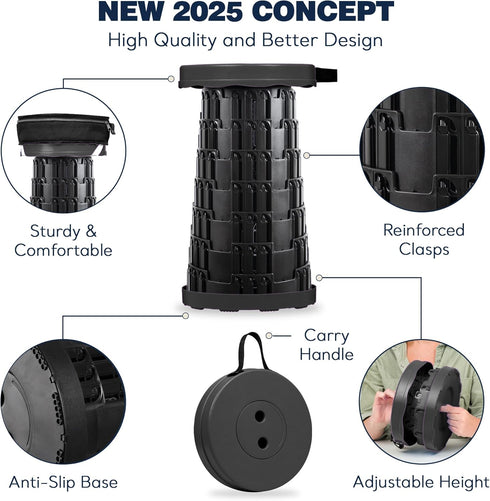 2025 3-in-1 620lbs Upgraded Collapsible Stool & Cushioned Carry Bag, Adjustable Height Folding Stool, Telescopic