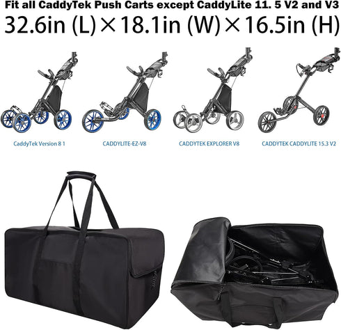 Golf Push Cart Bag, 3 Wheel Folding Carry Bag for Caddytek, Black Extra-Large Capacity Cover