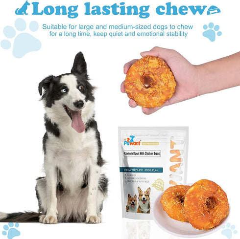 1lb/454g Dog Treats Long Lasting for Large Dog Clean Teeth Chicken Wrapped Rawhide Donuts