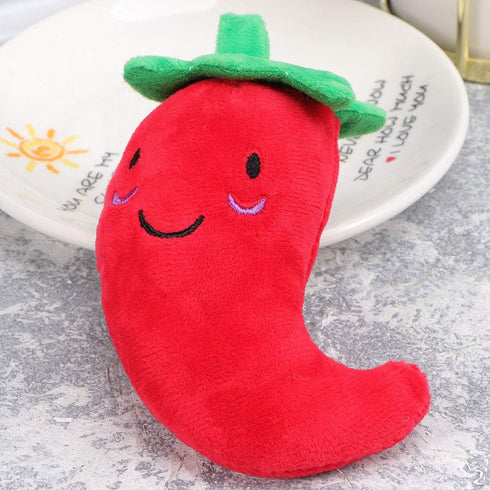 Plush Chilli Toy Fruits and Vegetables, Dog Squeaky Toys for Small Dogs, Chili Eggplant Corn Puppy Toys, Size 1
