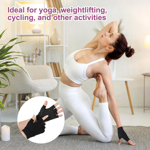 FdcLixuvol 2 Packs Non Slip Fingerless Yoga Gloves, Fingerless Pilates Gloves with Grips Silicone Dots Pilates Glove