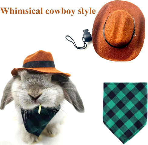 Set Rabbit Hat Scarf Pet Cowboy Cosplay Outfits Funny Halloween Costume Stuff for Small Animals Bunny Guinea Pig Ferret