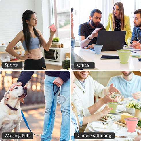 JBER Silicone Collapsible Travel Cup, 4 Pack Expandable Drinking Cup with Lids for Outdoor Hiking Travel (Olive & Pink