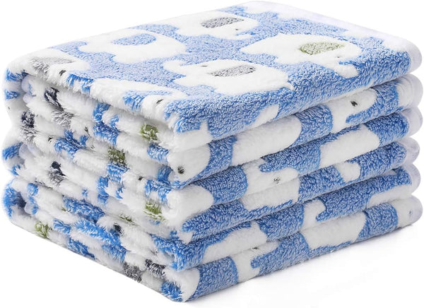 1 Pack 3 Blankets Super Soft Fluffy Premium Cute Elephant Pattern Pet Blanket, Blue Flannel Throw for Small Dog Puppy