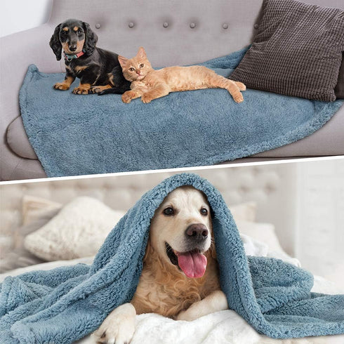 PetAmi Fluffy Waterproof Dog Blanket, Soft Warm Sherpa Throw, Reversible Couch Cover for Small Medium Dogs, Dusty Blue