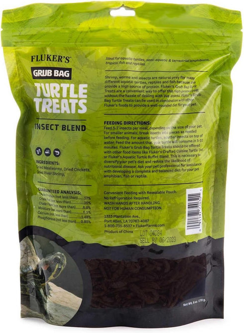 Fluker's Grub Bag Turtle Treats, Insect Blend, High Protein Freeze Dried Shrimp, Crickets, Mealworms, 6 oz