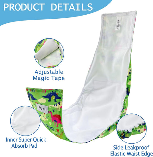 3 Pack Count, 3) Washable Male Dog Diapers: Reusable Belly Bands for Puppy - Absorbent Doggy Wraps (Dinosaur, Small
