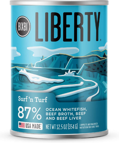 BIXBI Liberty Grain-Free Canned Wet Dog Food, Surf 'n Turf Recipe, 12.5 oz Cans (Pack of 12)
