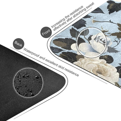 HXshaoye 71x26 inches 1 MM Elegant Vintage Flower Rose White Baby Blue thin yoga mat non slip for outdoor printed