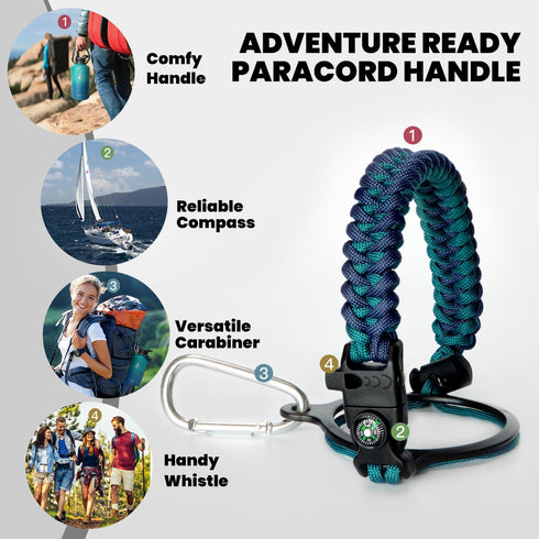 Insulated Water Bottle 64 oz, Triple Wall Vacuum Stainless Steel, Leak Proof & Non-BPA, Half Gallon Jug with Paracord