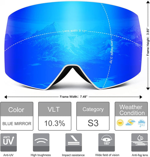 FMY Ski Goggles for Men Women & Youth, Anti Fog UV400 Protection Snowboard Skiing Goggles for Adult