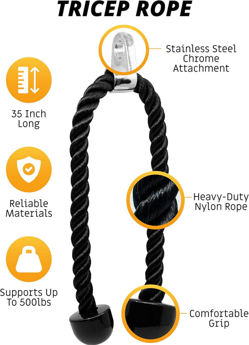 Tricep Rope Cable Attachment, 35" Pull Down Rope, Gym Equipment Cable Handles, Rope Attachment for Cable Machine