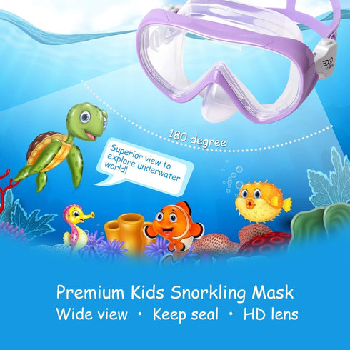 Kids Snorkel Set, Anti-Fog Diving Mask Swim Goggles and Dry Snorkel for Youth Boys Girls Age 4-14