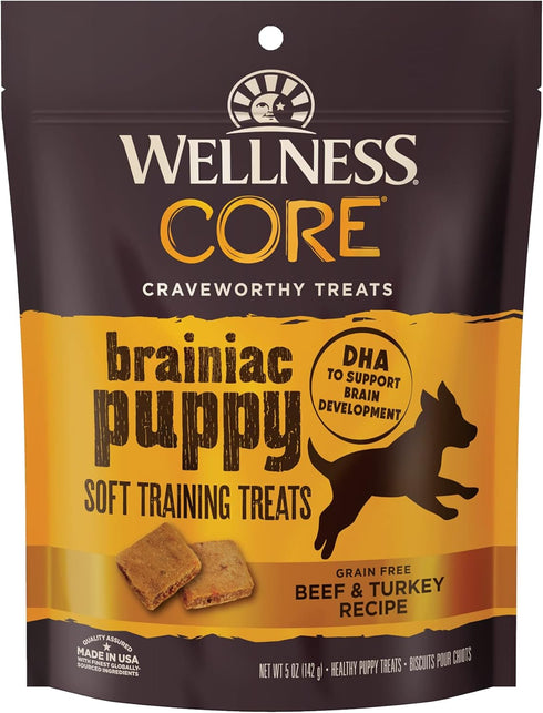 Wellness CORE Brainiac Puppy Soft Training Dog Treats, Grain Free, Beef & Turkey, 5 Ounce Bag